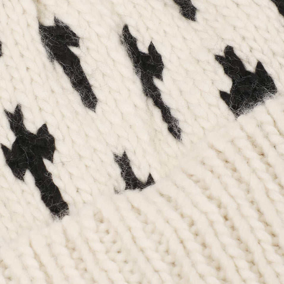Cross Pattern Knit Beanie with Yarn Pom