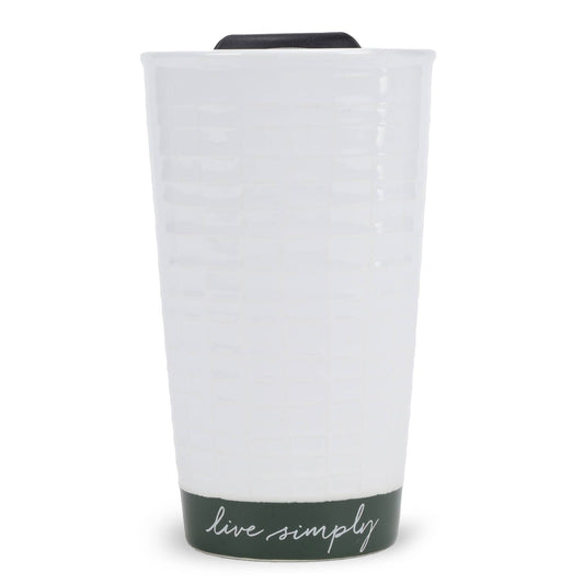 Live Simply Green 12Oz Waffle-Texture Ceramic Travel Tumbler