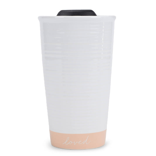 Loved Textured Blush Pink 12 oz Ceramic Travel Tumbler